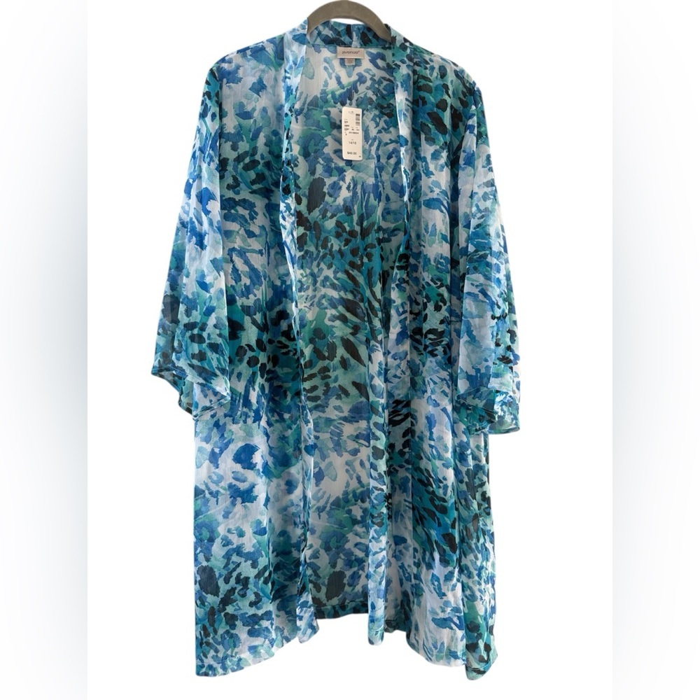 Avenue Blue and Green animal print Swim Coverup open front NWT plus size 14/16